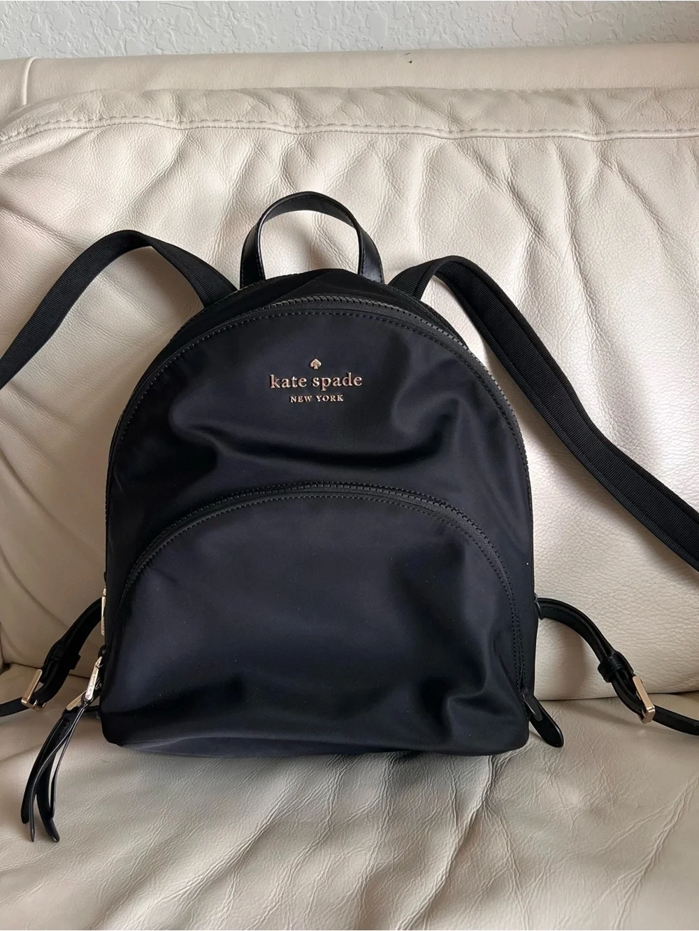 kate spade Black Nylon Mini Backpack Silver Hardware Logo Lined Inner Pockets